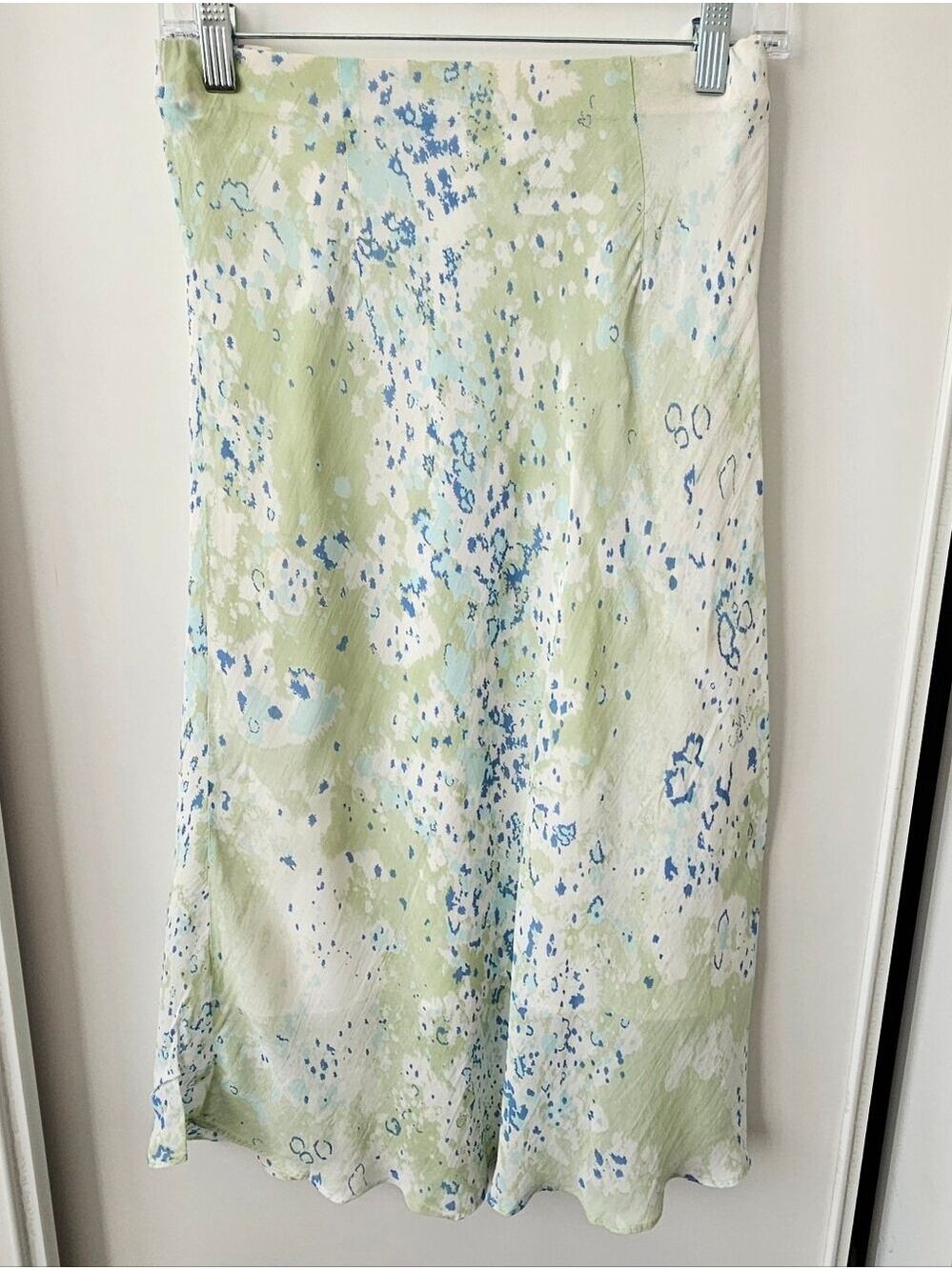 Vintage 90's Cleo Green & Blue Lightweight A-line midi skirt Size 6
